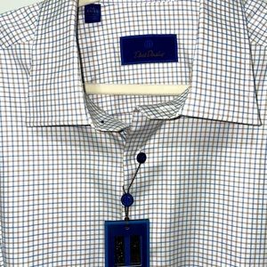 David Donahue Check Dress Shirt, Size 18, 34/35